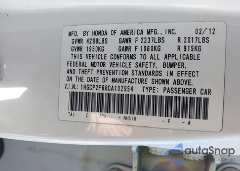 2012 Honda Accord 2.4 Se z USA, uszkodzony, nr VIN 1HGCP2F68CA102954